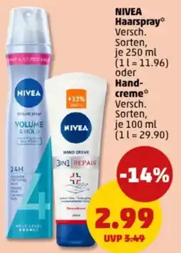 PENNY NIVEA Haarspray oder Hand- creme Angebot