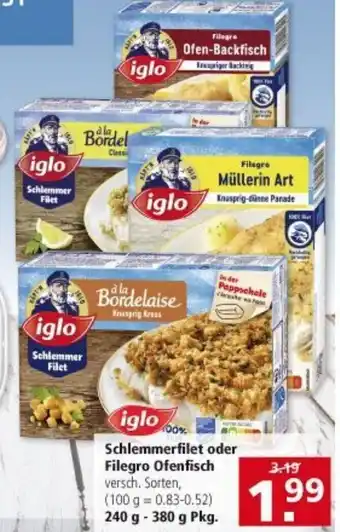 Multi Markt Iglo Schlemmerfilet oder Filegro Ofenfisch 240-380g Angebot