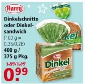 Multi Markt Harry Dinkelschnitte oder Dinkelsandwich 400/375g Angebot