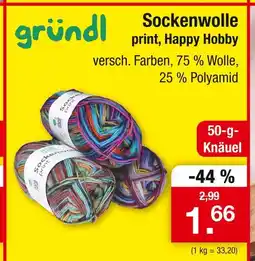 Zimmermann Gründl sockenwolle print, happy hobby Angebot