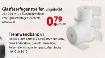 bauSpezi Glasfaserfugenstreifen ungelöcht Angebot