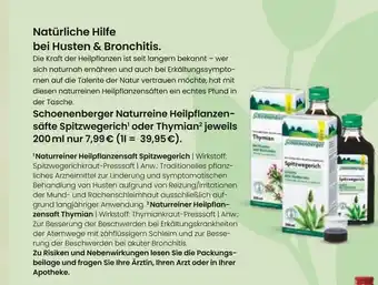 Vitalia Schoenenberger naturreine heilpflanzensäfte spitzwegerich oder thymian Angebot