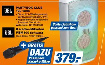 Expert Jbl partybox club 120 weiß oder karaoke-mikrofon pbm100 schwarz Angebot