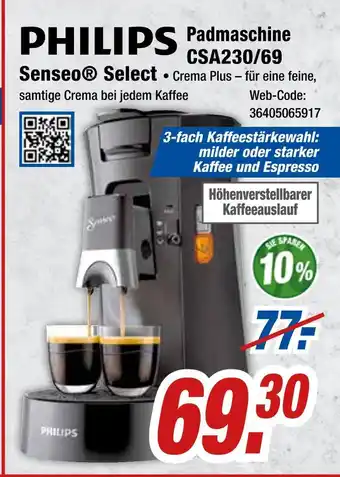 Expert Philips padmaschine csa230/69 senseo select Angebot