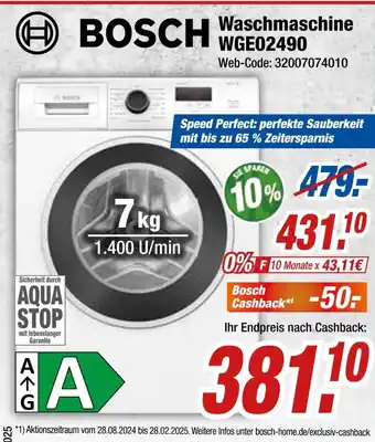 Expert Bosch waschmaschine wge02490 Angebot