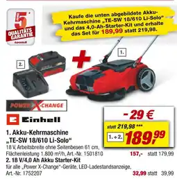 toom Baumarkt Einhell akku-kehrmaschine „te-sw 18/610 li-solo“ Angebot