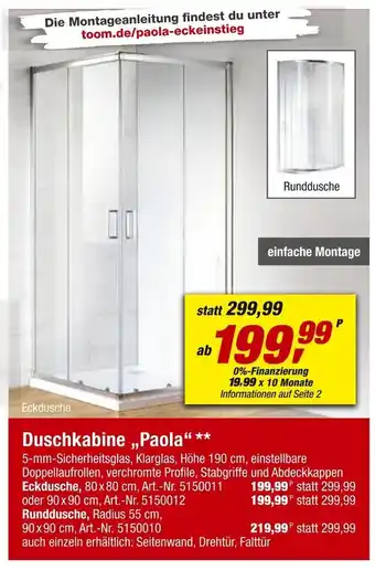 toom Baumarkt Duschkabine „paola“ Angebot