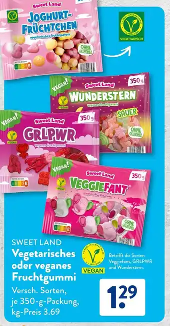 Aldi Süd SWEET LAND Vegetarisches oder veganes Fruchtgummi Angebot