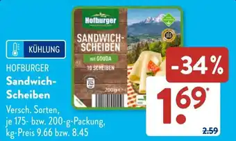 Aldi Süd HOFBURGER Sandwich- Scheiben Angebot