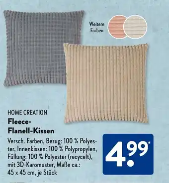 Aldi Süd HOME CREATION Fleece- Flanell-Kissen Angebot