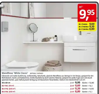 Bauhaus Wandfliese 'White Classic' 30711530/30733321 Angebot