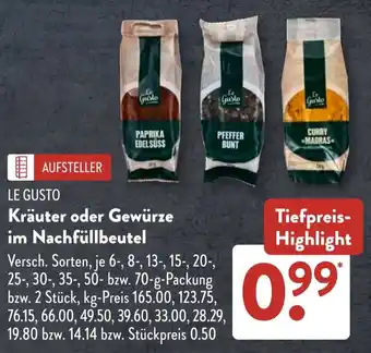 Aldi Süd LE GUSTO Kräuter oder Gewürze im Nachfüllbeutel Angebot