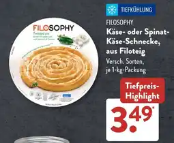 Aldi Süd FILOSOPHY Käse- oder Spinat- Käse-Schnecke, aus Filoteig Angebot