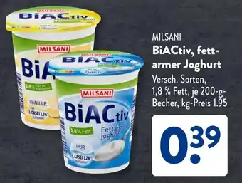 Aldi Süd Milsani biactiv, fett- armer joghurt Angebot