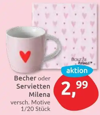 Budni Becher oder Servietten Milena Angebot