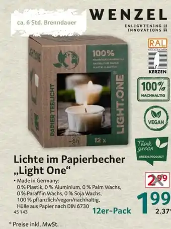 Selgros RAL KERZEN / WENZEL Lichte im Papierbecher ,,Light One" Angebot