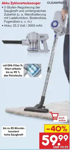 Netto Marken-Discount CLEANmaxx Akku Zyklonstaubsauger Angebot