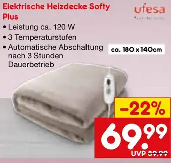 Netto Marken-Discount ufesa Elektrische Heizdecke Softy Plus Angebot