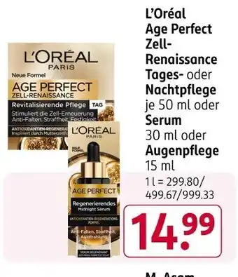 Rossmann L'ORÉAL Age Perfect Zell- Renaissance Tages- oder Nachtpflege Angebot