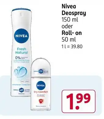 Rossmann Nivea Deospray oder Roll-on Angebot