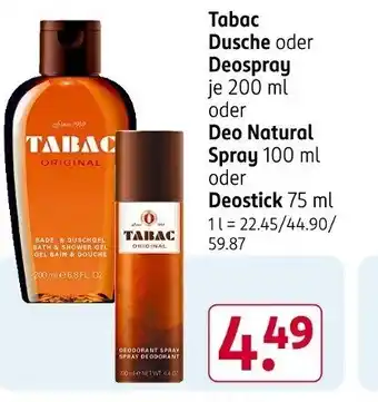 Rossmann Tabac Dusche oder Deospray Angebot