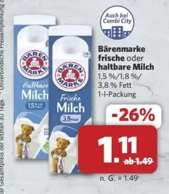 Combi Bärenmarke frische oder haltbare Milch Angebot