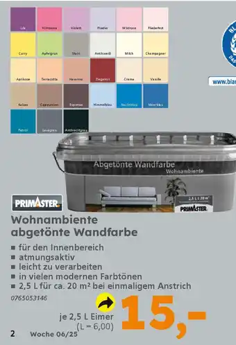 Globus Baumarkt PRIMASTER Wohnambiente abgetönte Wandfarbe Angebot