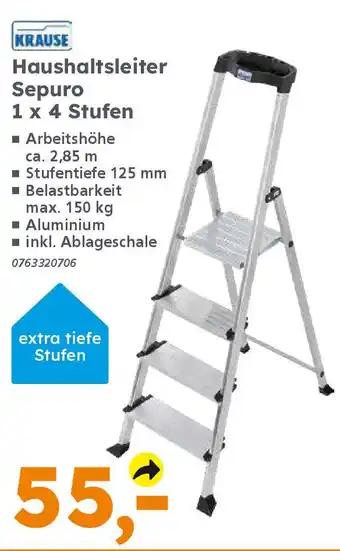 Globus Baumarkt KRAUSE Haushaltsleiter Sepuro 1 x 4 Stufen Angebot