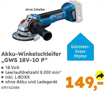 Globus Baumarkt BOSCH Akku-Winkelschleifer ,,GWS 18V-10 P" Angebot