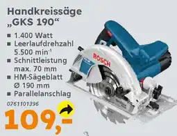 Globus Baumarkt BOSCH Handkreissäge "GKS 190" Angebot