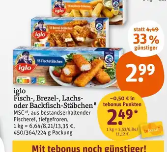 tegut Iglo fisch-, brezel-, lachs- oder backfisch-stäbchen Angebot