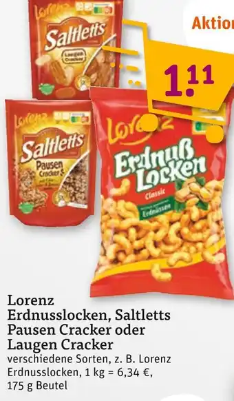 tegut Lorenz erdnusslocken, saltletts pausen cracker oder laugen cracker Angebot