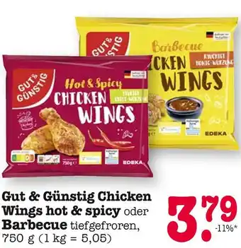 E-Center Gut & günstig chicken wings hot & spicy oder barbecue Angebot