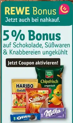 nahkauf Rewe 5% bonus auf schokolade, süßwaren & knabbereien ungekühlt Angebot