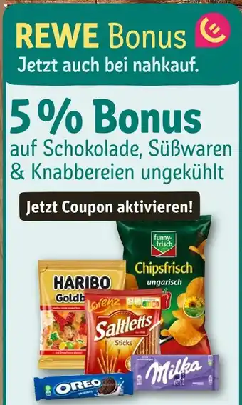 nahkauf Rewe 5% bonus auf schokolade, süßwaren & knabbereien ungekühlt Angebot