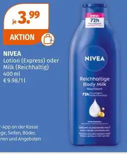 Müller Nivea lotion (express) oder milk (reichhaltig) Angebot