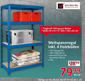 Selgros pro-bau-tec Weitspannregal inkl. 4 Holzböden Angebot