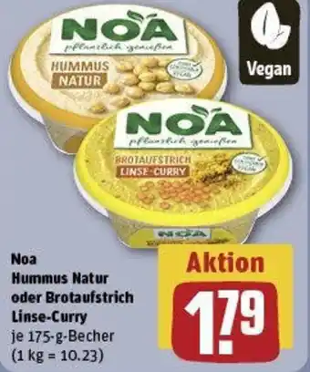 REWE Noa Hummus Natur oder Brotaufstrich Linse-Curry Angebot