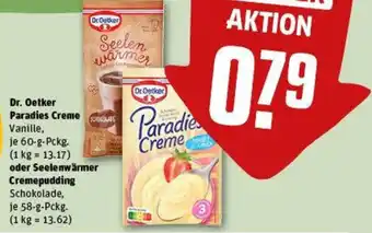 REWE Dr. Oetker Paradies Creme oder Seelenwärmer Cremepudding Angebot