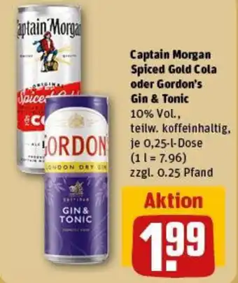 REWE Captain Morgan Spiced Gold Cola oder Gordon's Gin & Tonic Angebot