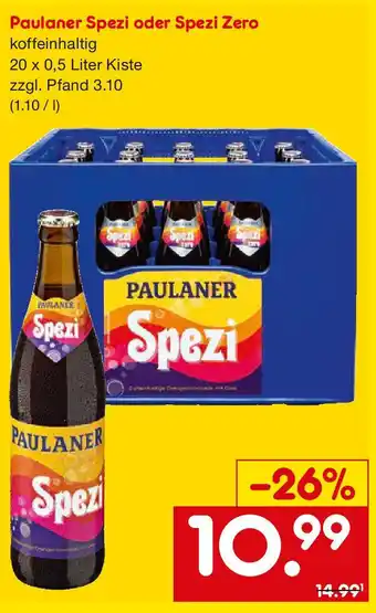 Netto Getränke Discount Paulaner Spezi oder Spezi Zero Angebot