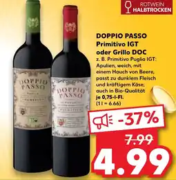 Kaufland DOPPIO PASSO Primitivo IGT oder Grillo DOC Angebot