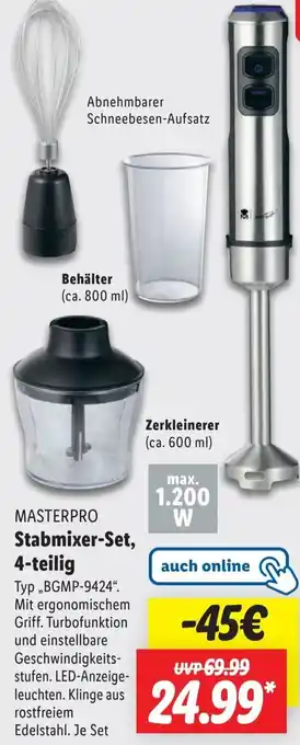 Lidl MASTERPRO Stabmixer-Set, 4-teilig Angebot