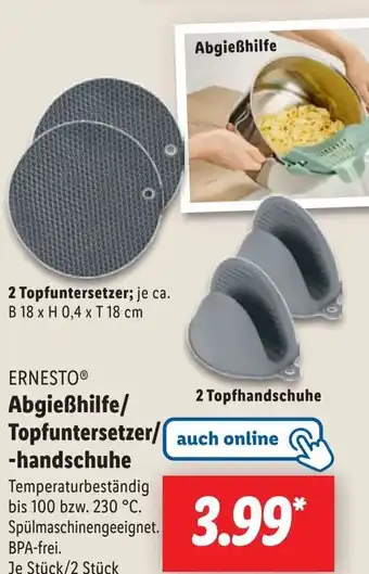 Lidl ERNESTO Abgießhilfe/ 2 Topfhandschuhe Angebot