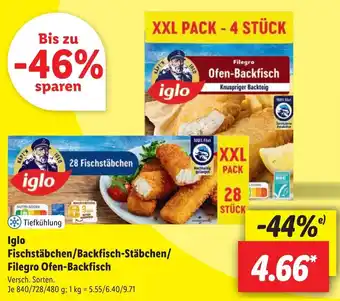 Lidl Iglo Fischstäbchen/Backfisch-Stäbchen/ Filegro Ofen-Backfisch Angebot