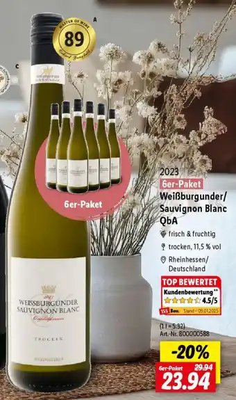 Lidl Weißburgunder/ Sauvignon Blanc QbA Angebot