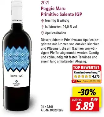 Lidl Poggio Maru Primitivo Salento IGP Angebot