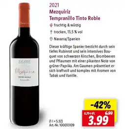 Lidl Mezquiriz Tempranillo Tinto Roble Angebot