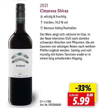 Lidl Cimarosa Shiraz Angebot