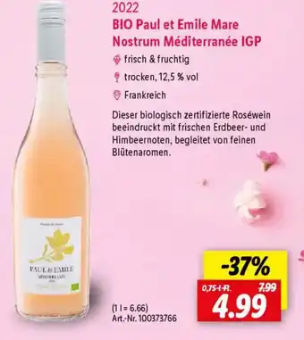 Lidl BIO Paul et Emile Mare Nostrum Méditerranée IGP Angebot